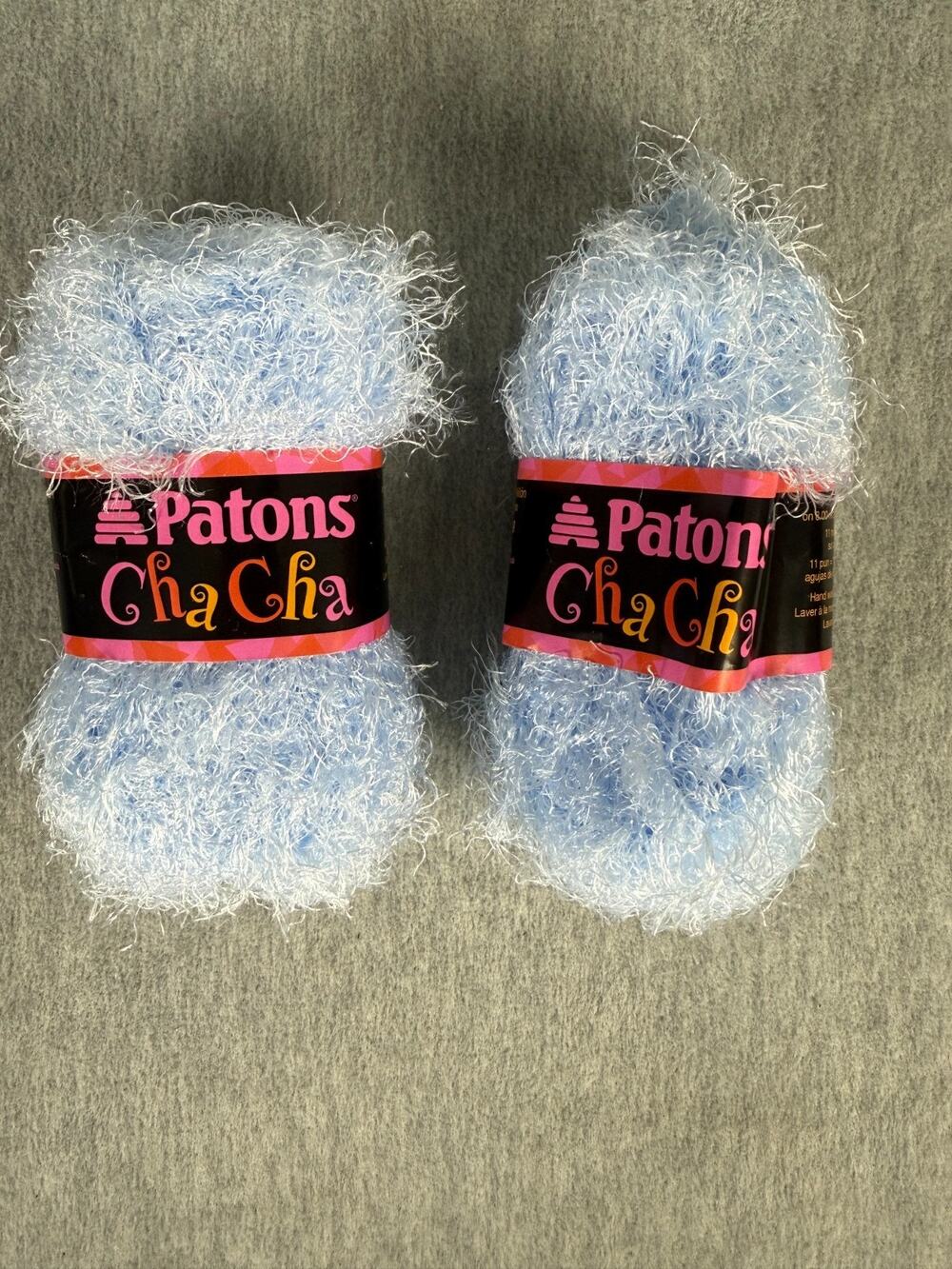 Patons Cha Cha Eyelash Fun Fur Yarn Martini Blue Lot of 2 x 50 gm Skeins/ 77 Yds